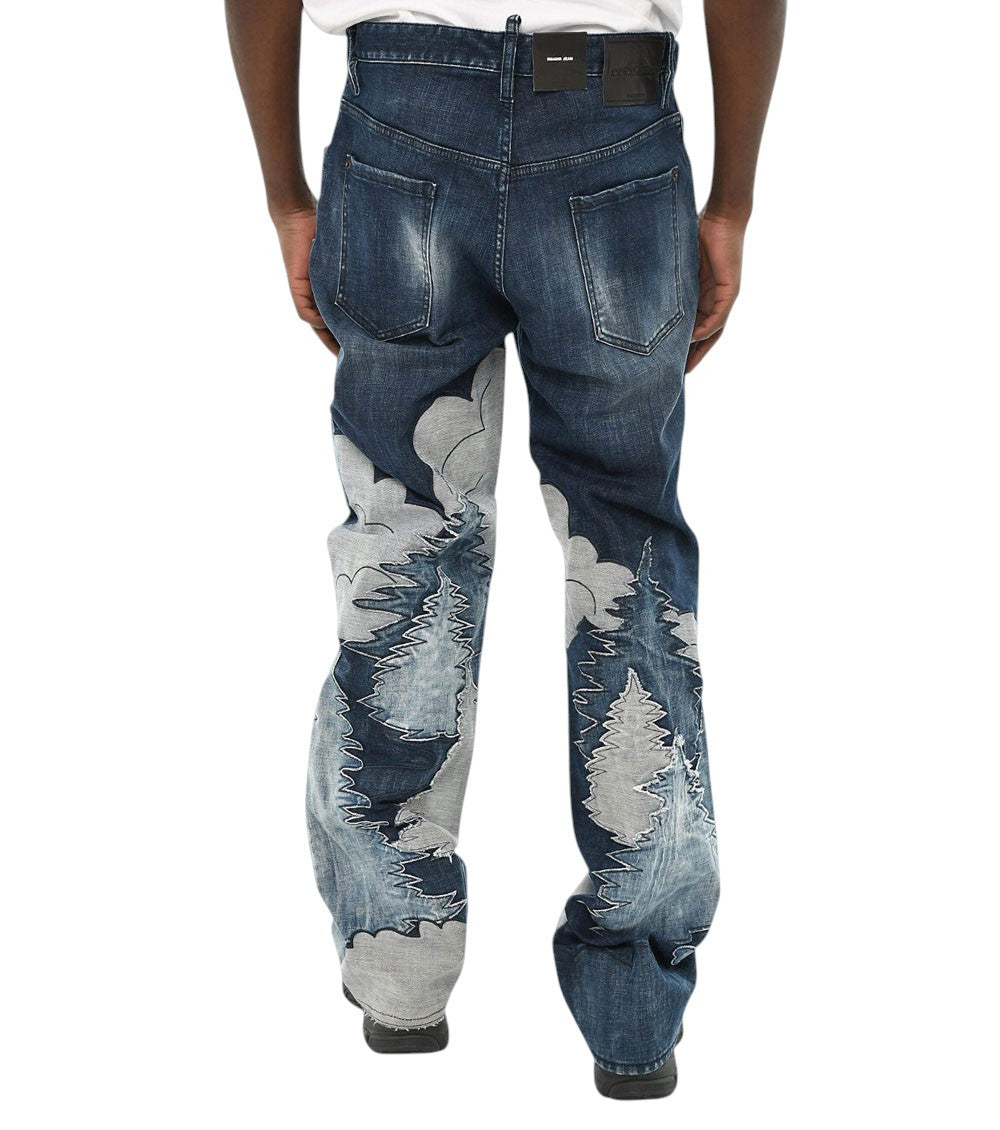 Blue Bootcut Graphic Jeans 2