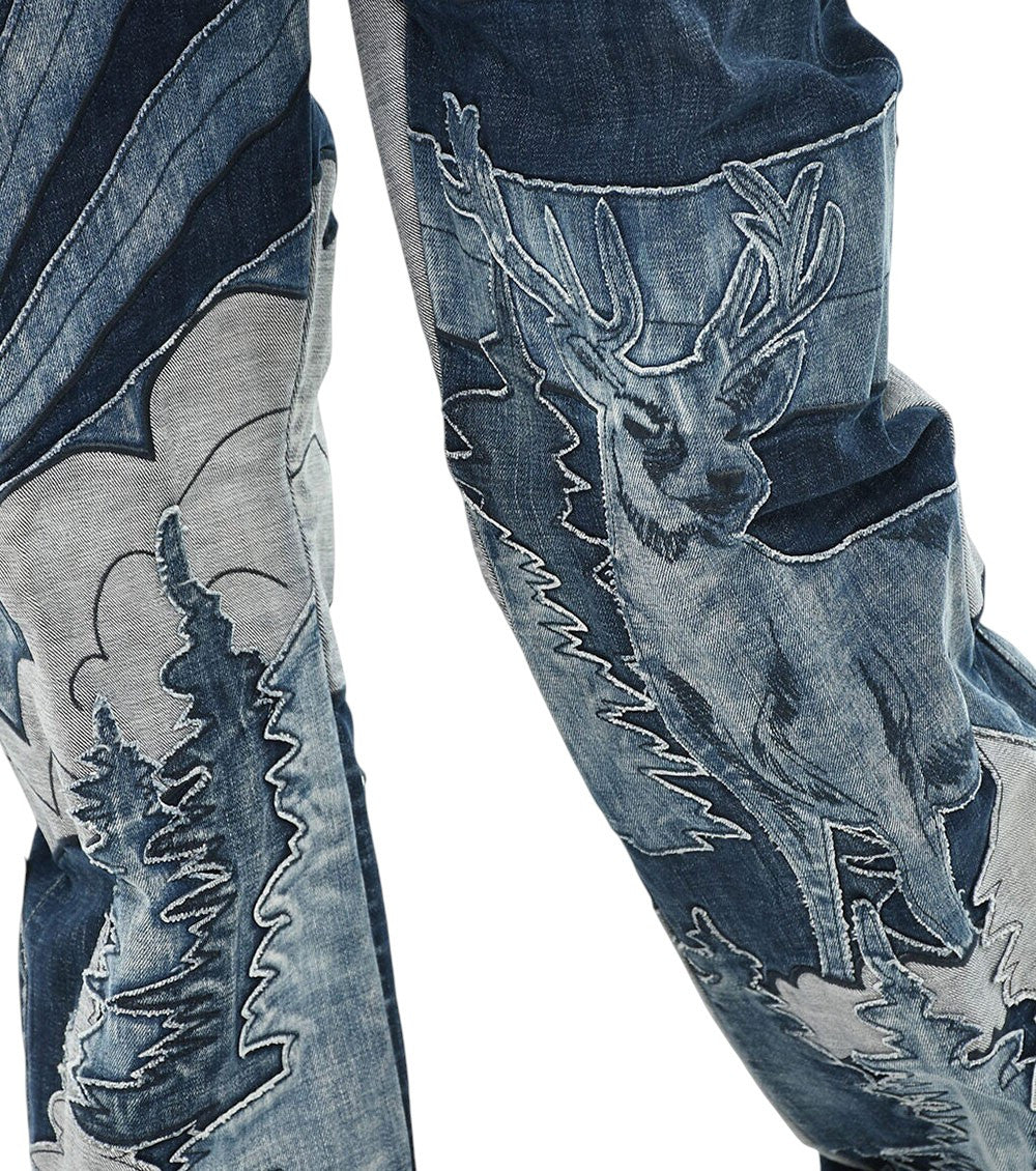 Blue Bootcut Graphic Jeans 3