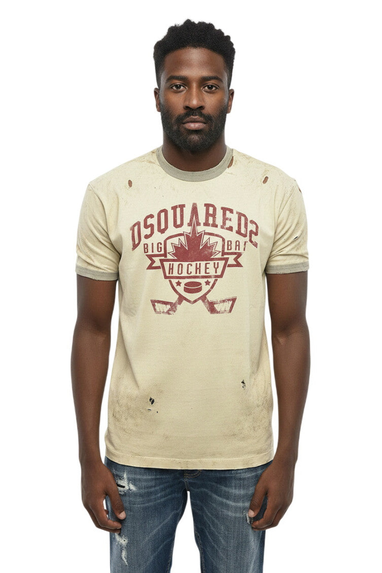 Beige Distressed Logo T-Shirt 1