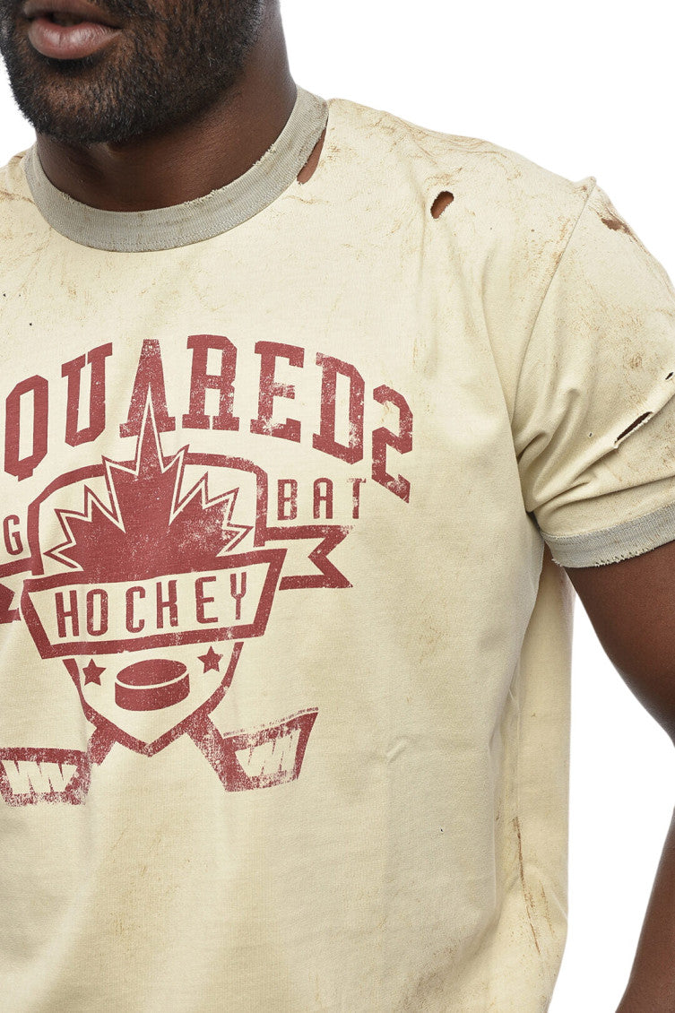 Beige Distressed Logo T-Shirt 3