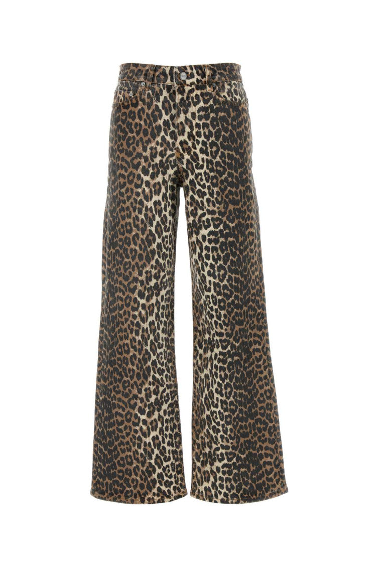 Printed stretch denim wide-leg jeans 1