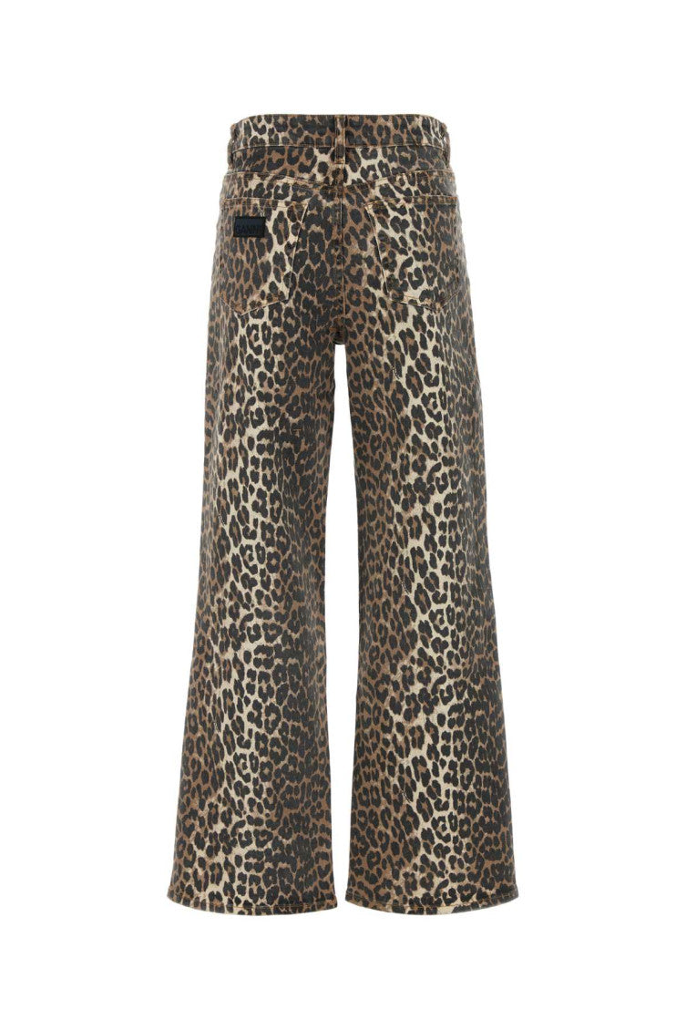 Printed stretch denim wide-leg jeans 2