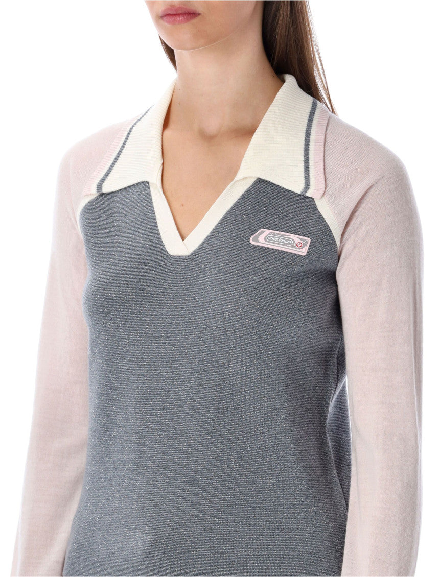 Silver V-neck Polo Sweater 3
