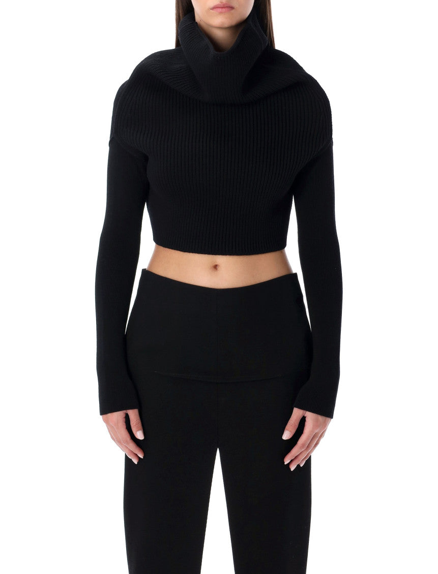 Black Cropped Knit Sweater 1