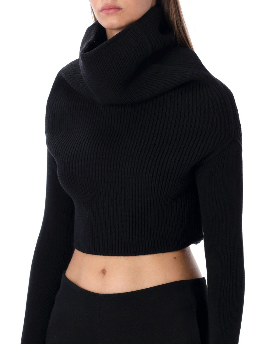 Black Cropped Knit Sweater 3