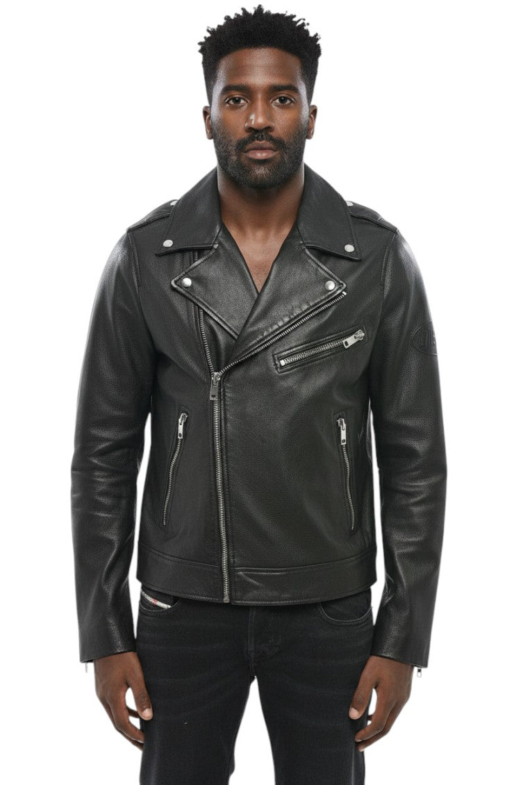Black Solid Leather Jacket 1