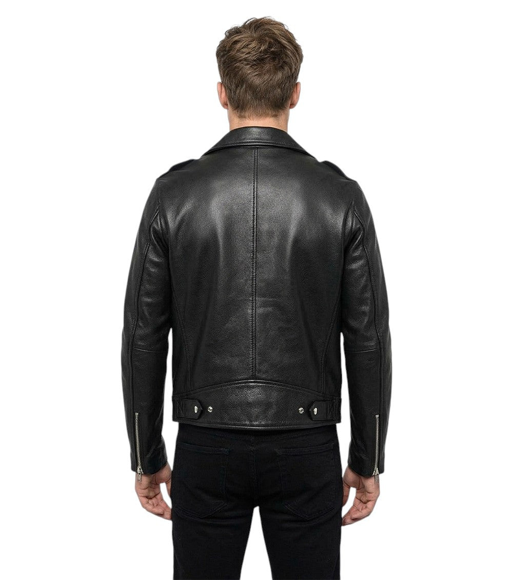 Black Solid Leather Jacket 2