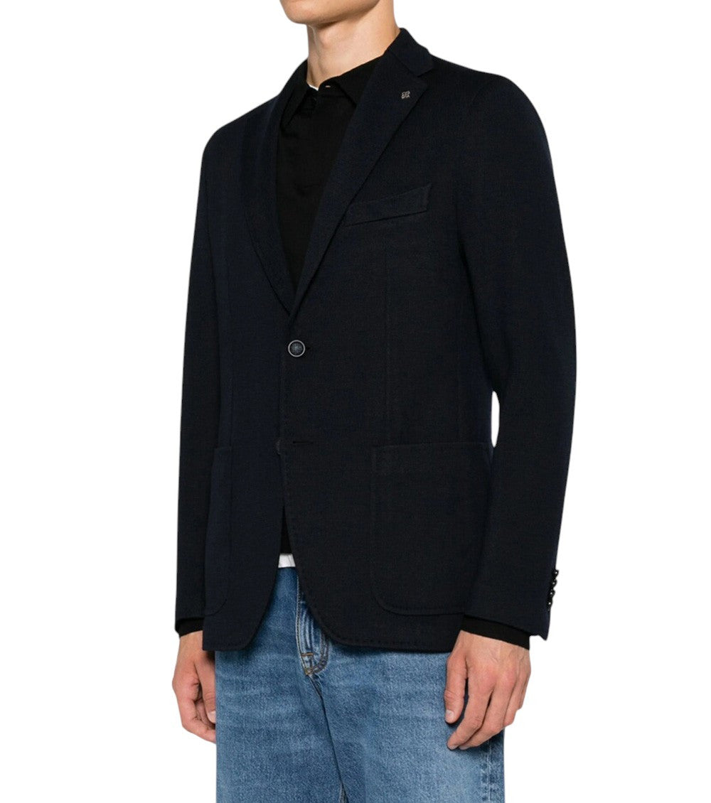 Dark Blue Notched Lapel Blazer 2