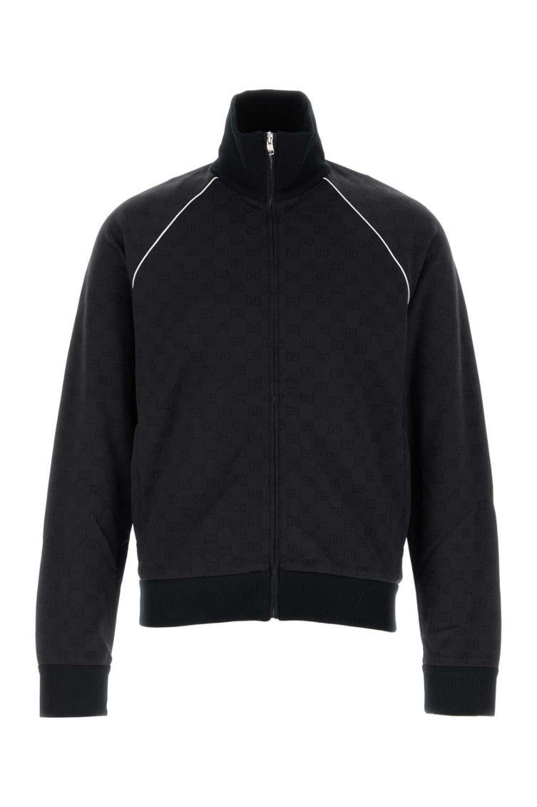 Navy Blue GG Nylon And Jersey Zip Jacket 1