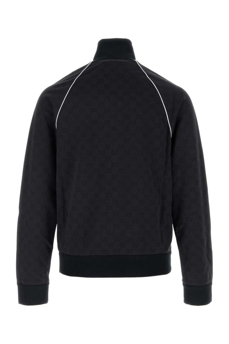 Navy Blue GG Nylon And Jersey Zip Jacket 2