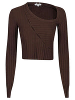 Brown Brown Asymmetrical Collar Crop Top 1