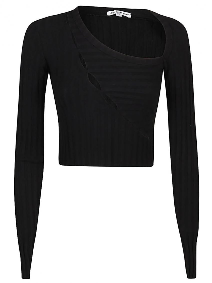 Black Black Asymmetrical Collar Crop Top 1