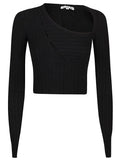 Black Black Asymmetrical Collar Crop Top 1
