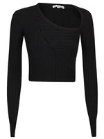 Black Black Asymmetrical Collar Crop Top 1