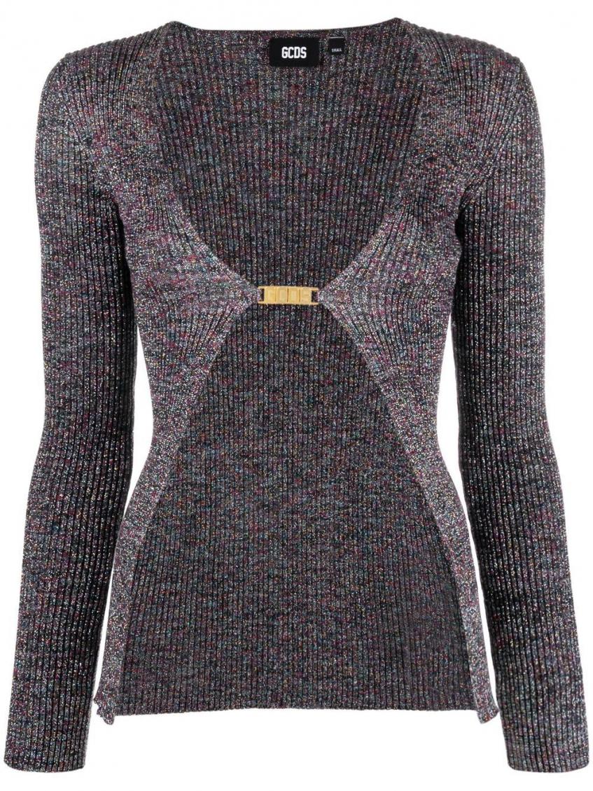 Dark Grey Dark Grey Logo Lurex Cardigan 1