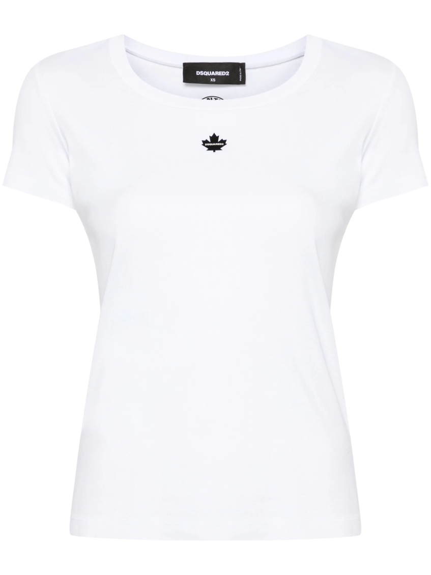 White Applique-logo Cotton T-shirt 1