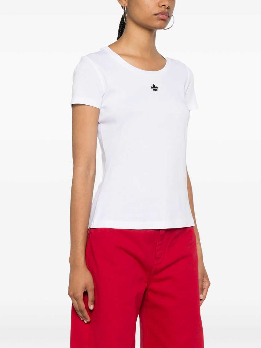 White Applique-logo Cotton T-shirt 3