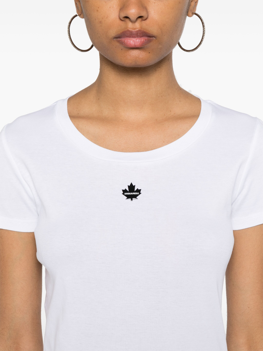 White Applique-logo Cotton T-shirt 5