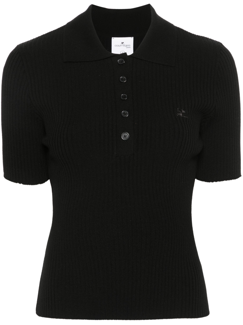 Black logo-patch knitted polo top 1