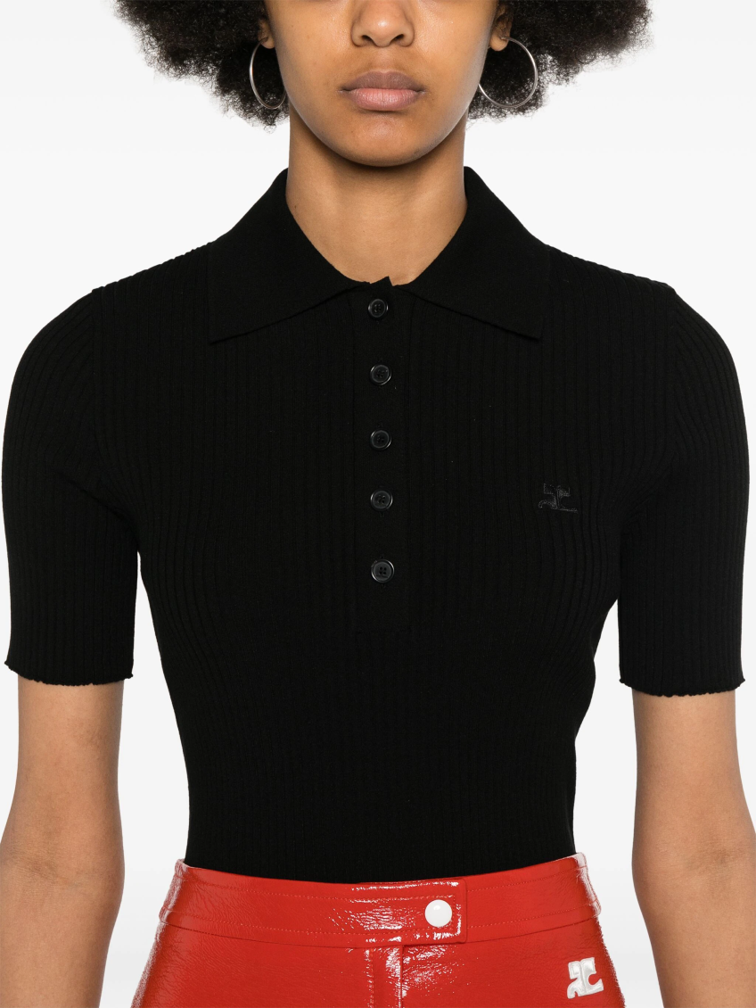 Black logo-patch knitted polo top 5