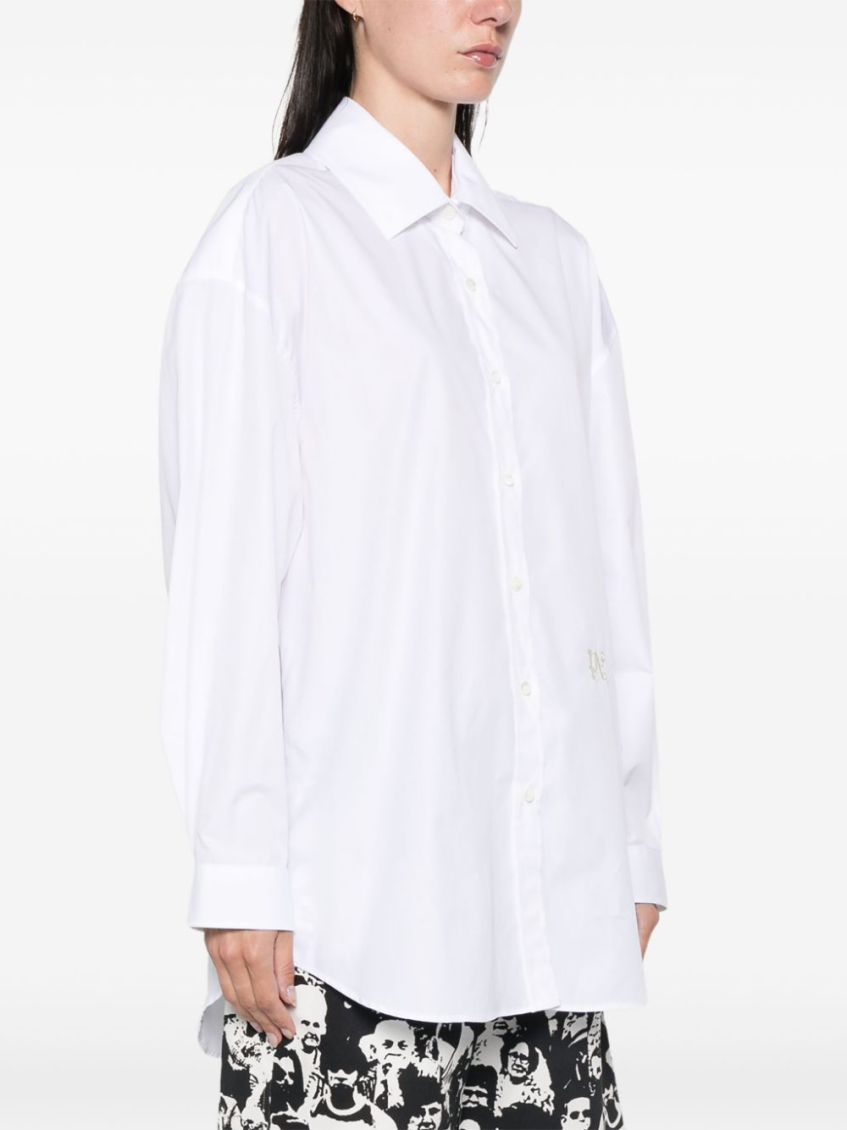 White Monogram-Embroidered Loose Shirt 3
