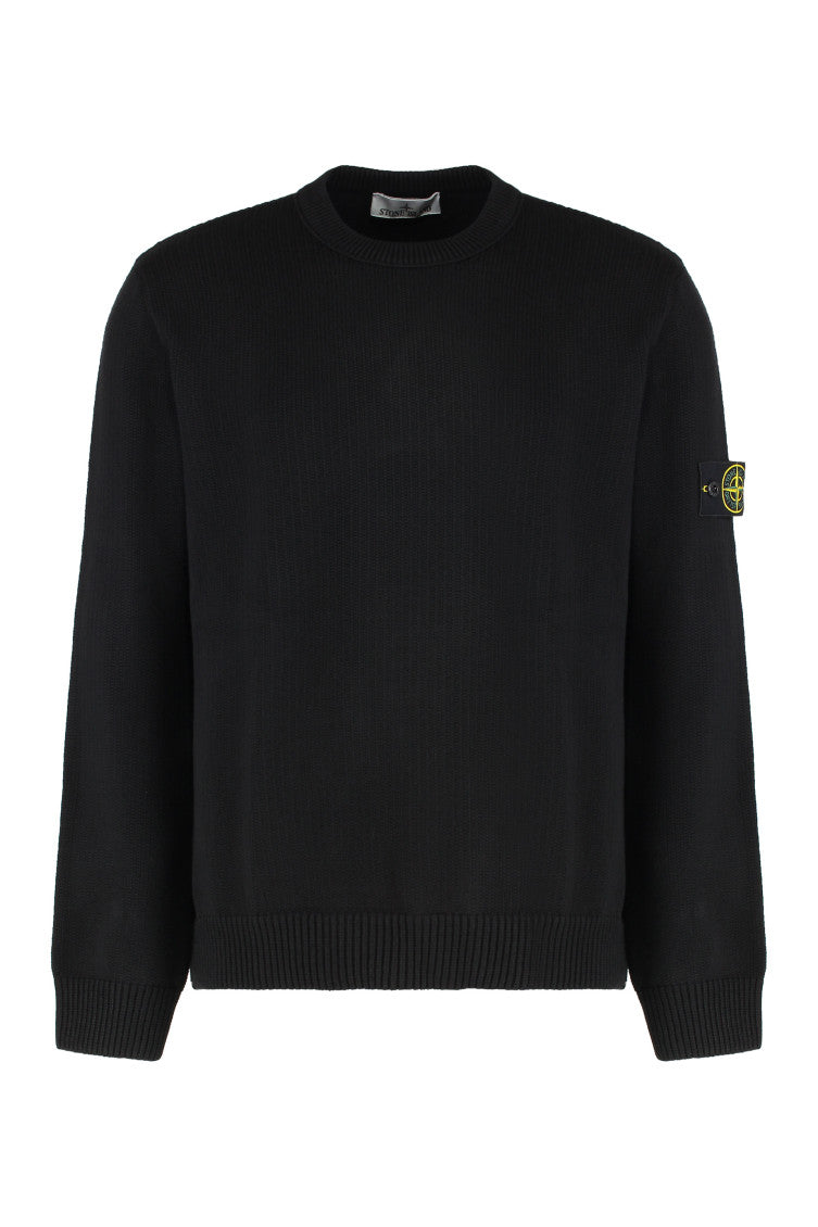 Black Crew Neck Logo Patch Sweater 1