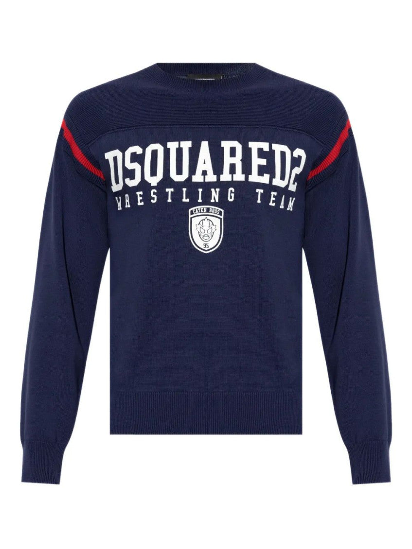 Navy Blue Logo Print Sweater 1