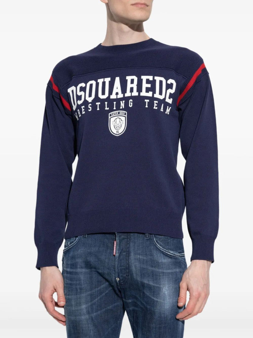 Navy Blue Logo Print Sweater 2