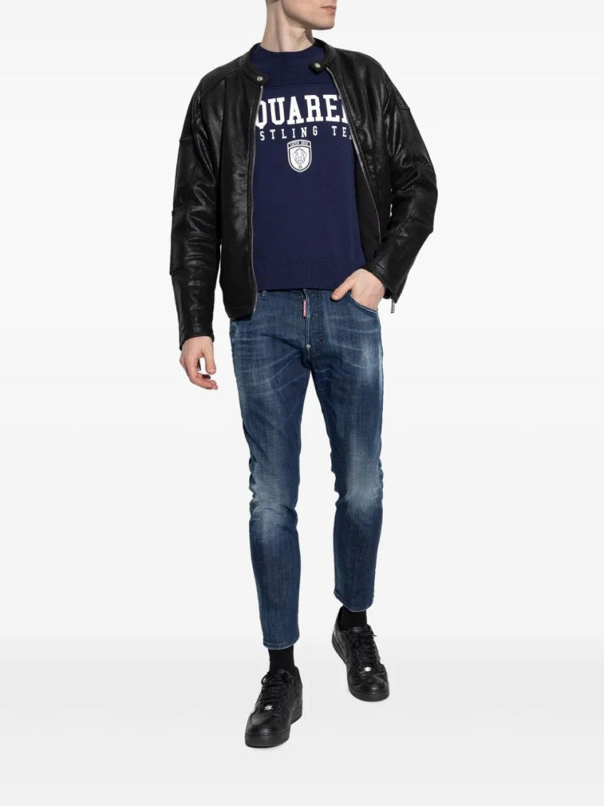 Navy Blue Logo Print Sweater 3