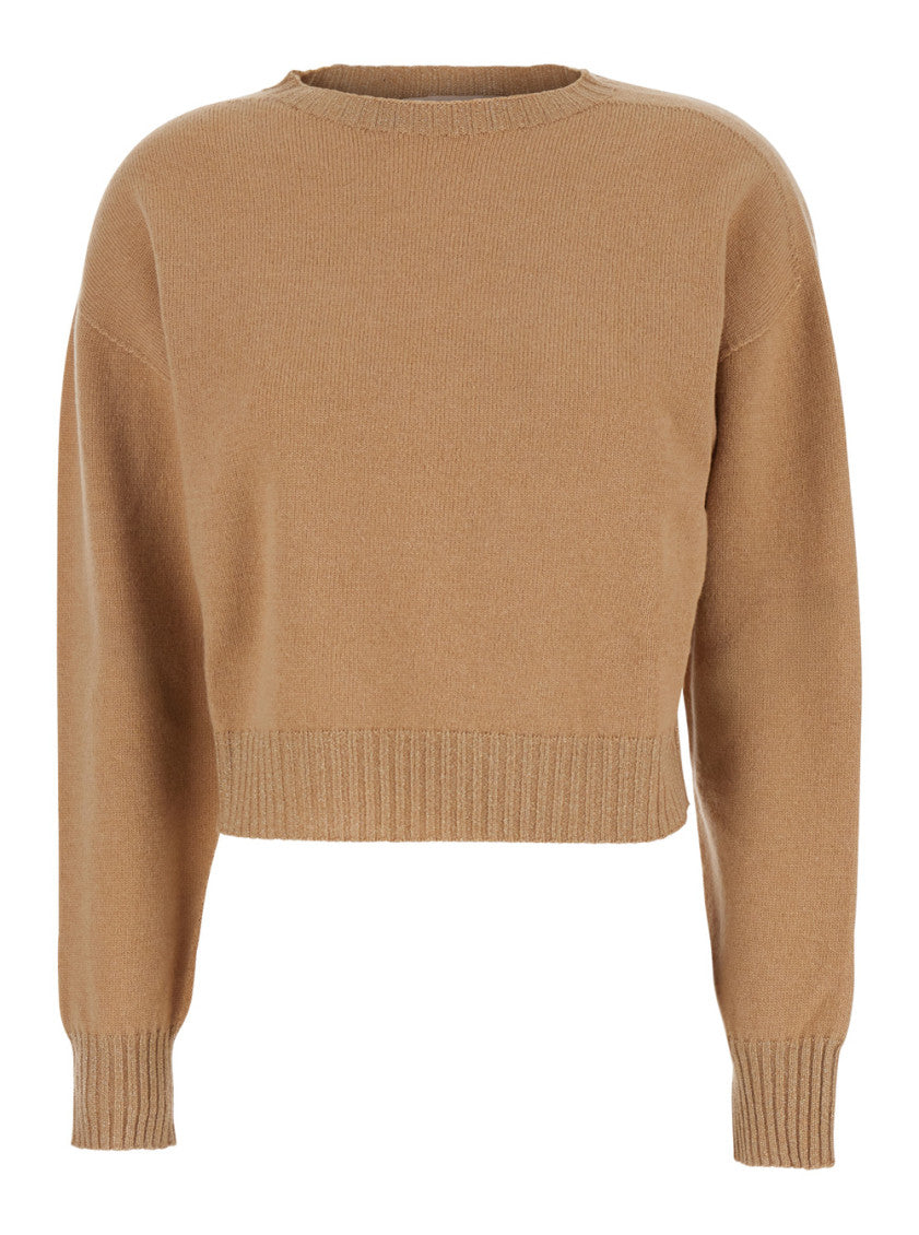 Beige Solid Crew Neck Sweater 1