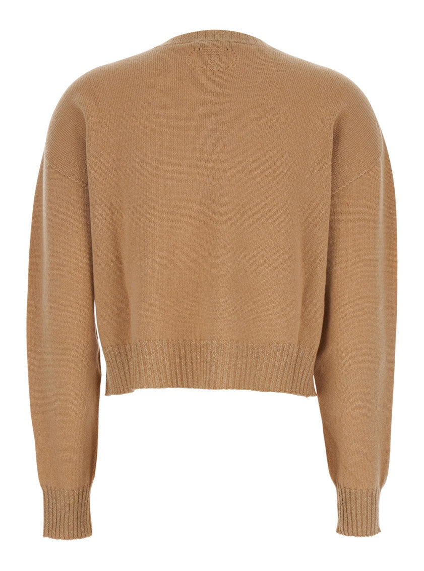 Beige Solid Crew Neck Sweater 2