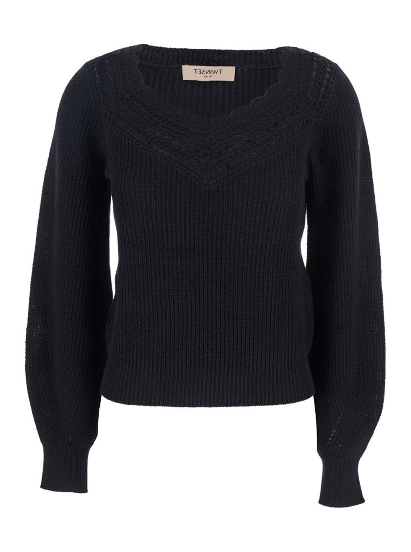 Black Knitted V Neck Sweater 1