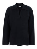 Black Solid Shirt Collar Sweater 1