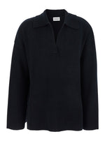 Black Solid Shirt Collar Sweater 1