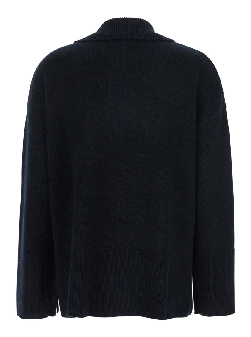 Black Solid Shirt Collar Sweater 2