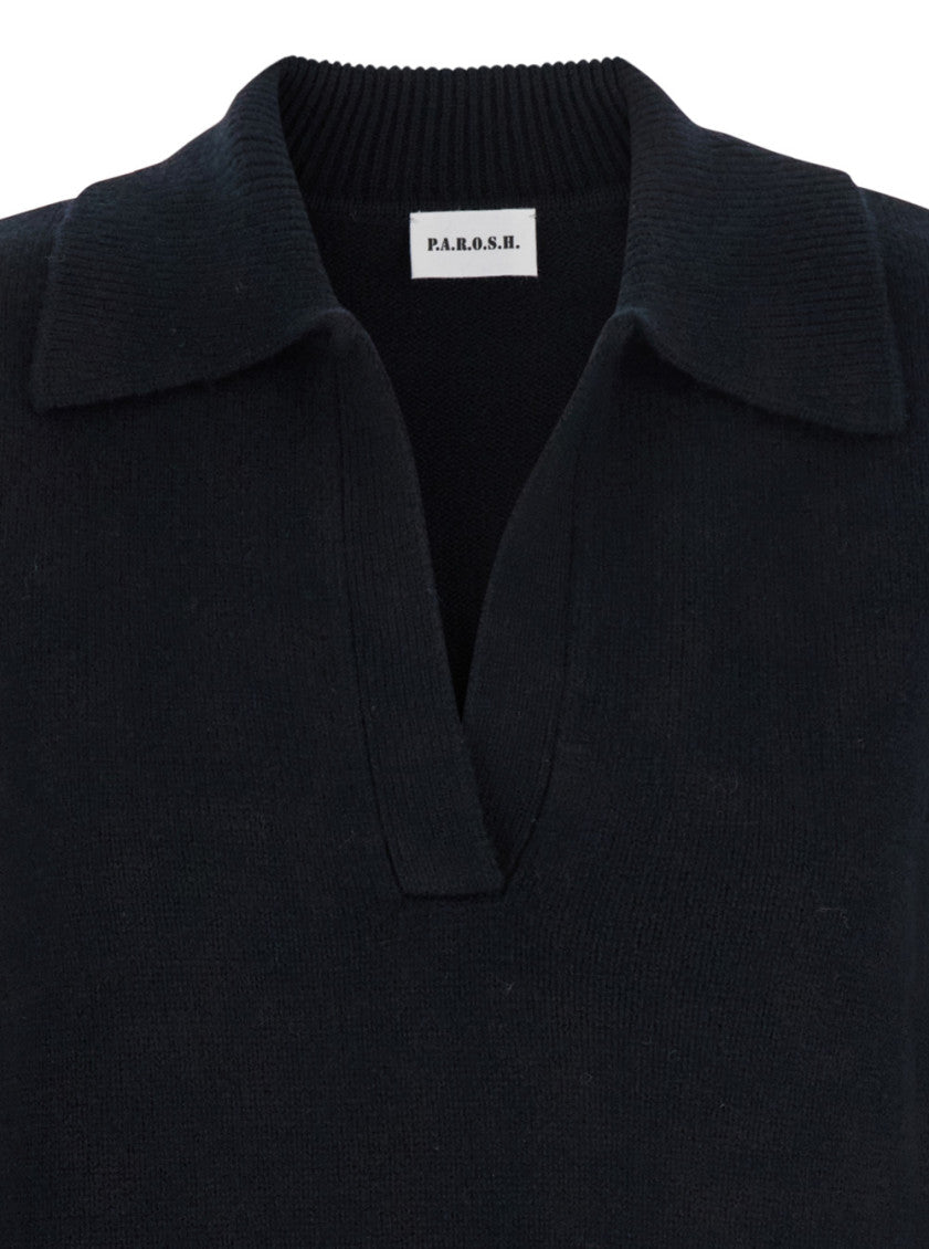 Black Solid Shirt Collar Sweater 3