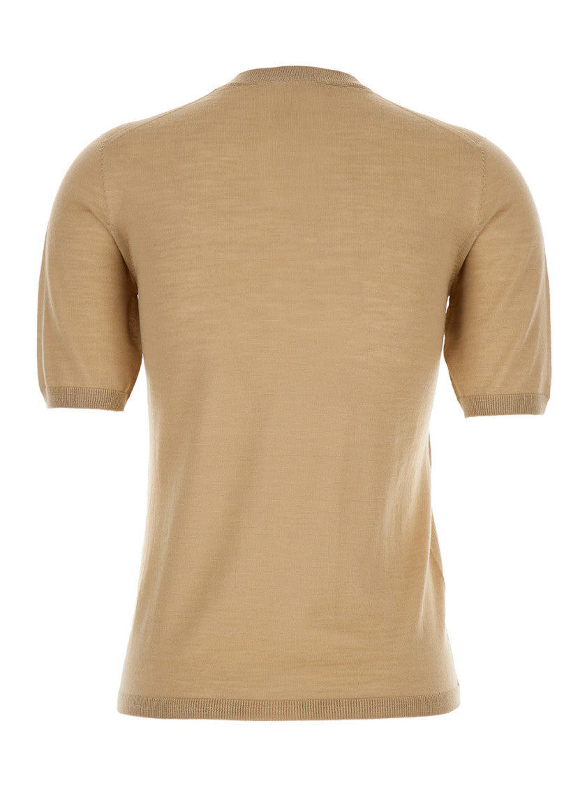 Beige Solid Crew Neck Sweater 2