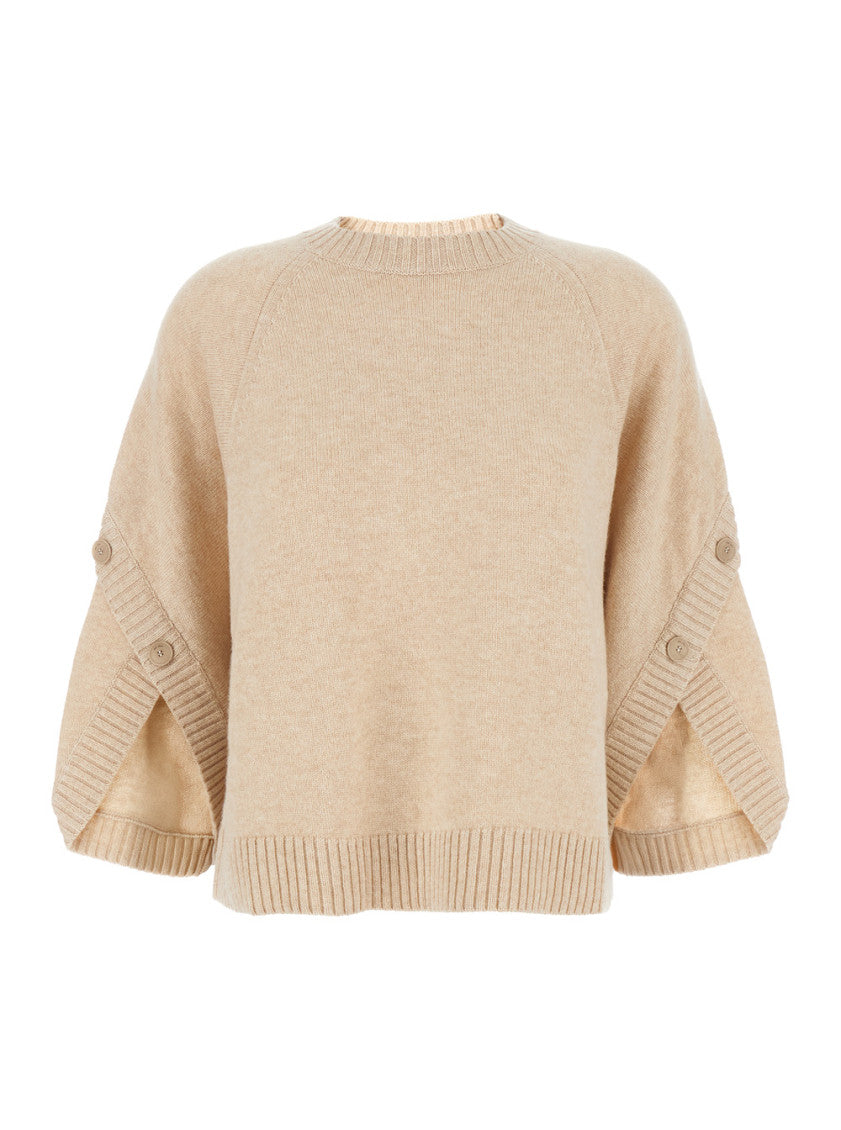 Beige Solid Crew Neck Sweater 1