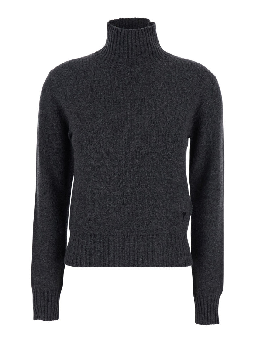 Grey Solid Turtle Neck Sweater 1
