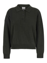 Green Solid Shirt Collar Sweater 1