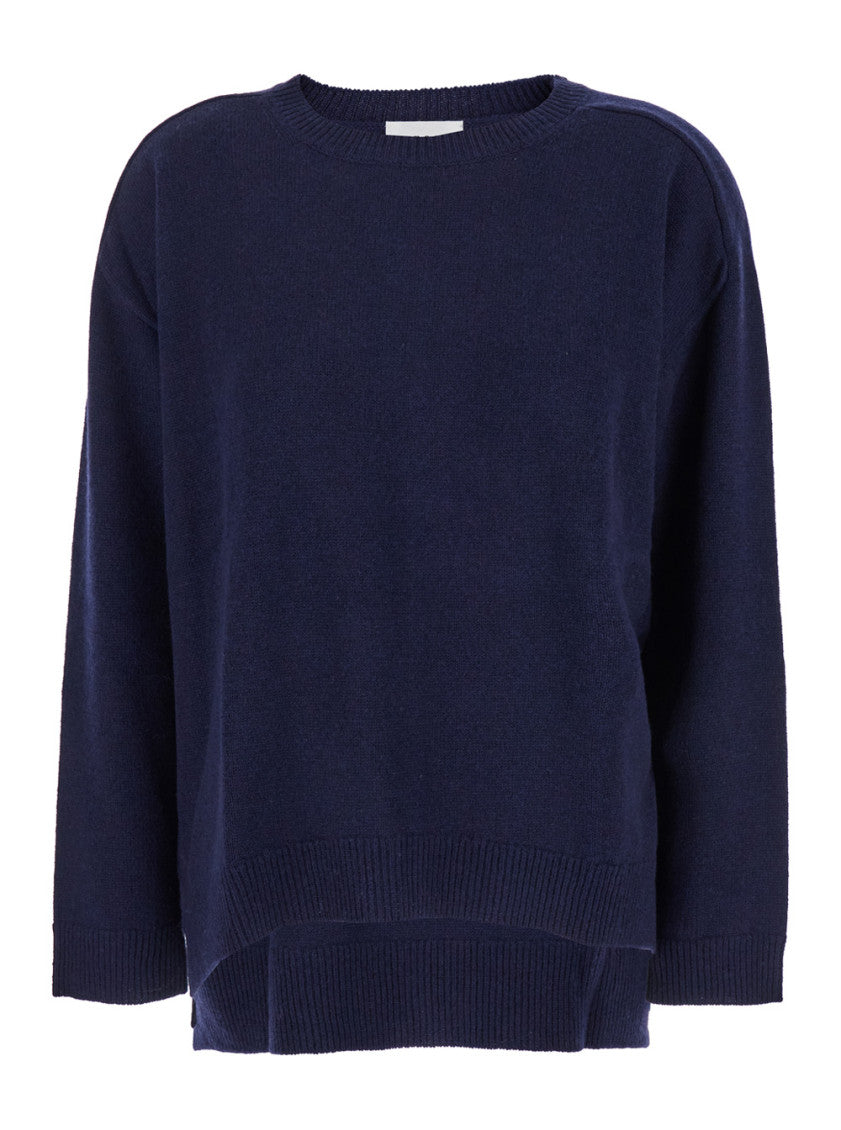 Blue Solid Crew Neck Sweater 1
