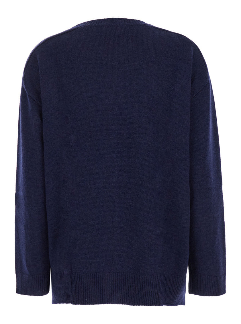 Blue Solid Crew Neck Sweater 2