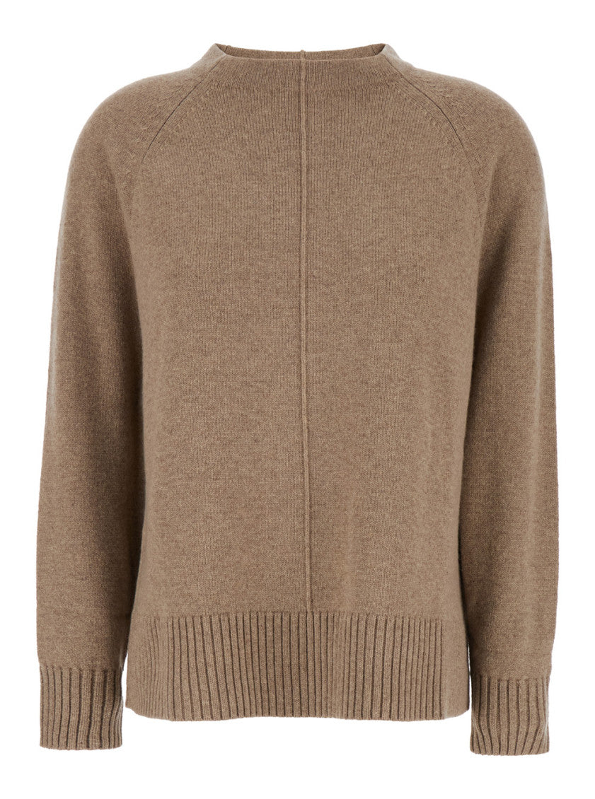 Beige Solid Crew Neck Sweater 1