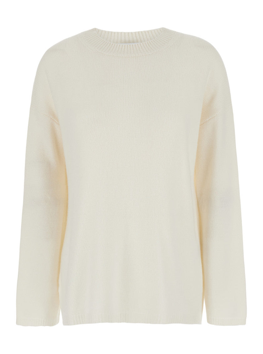 White Solid Round Neck Sweater 1