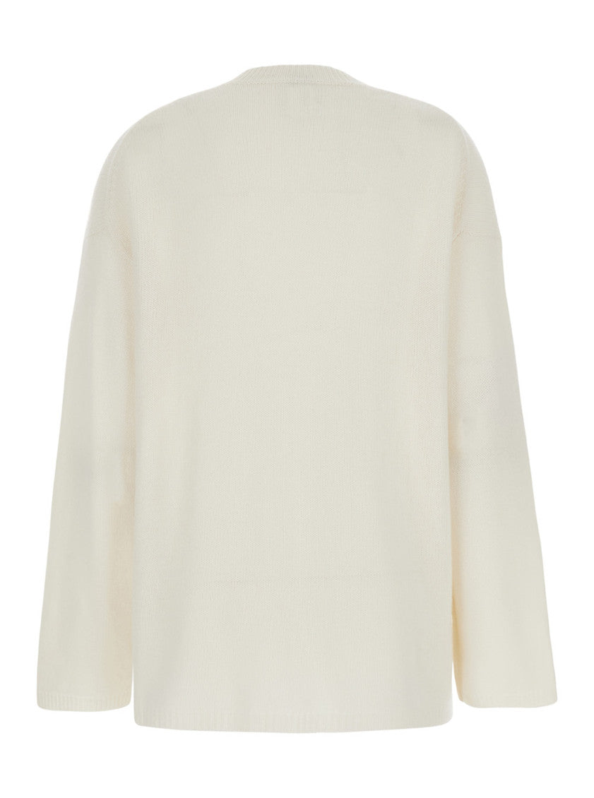 White Solid Round Neck Sweater 2