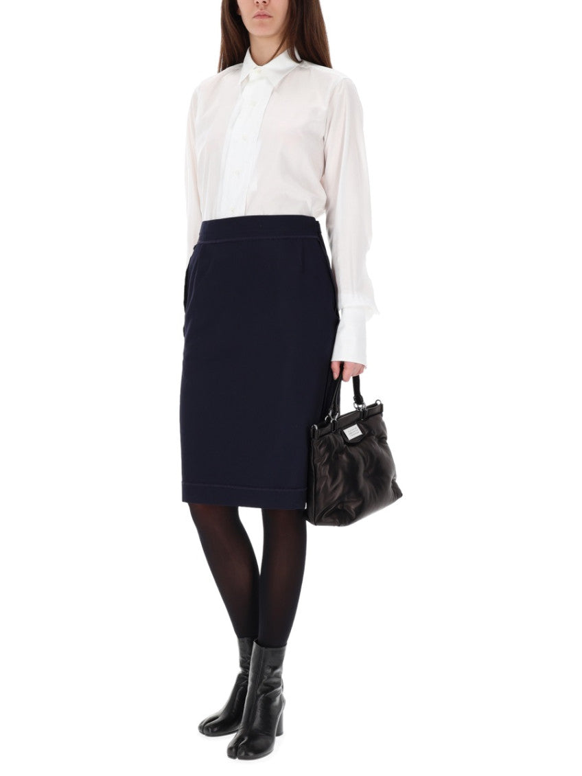 Blue Solid Midi Skirt 2