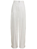 White Loose Flat Front Pants 1