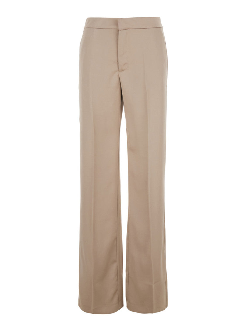 Beige Regular Flat Front Pants 1
