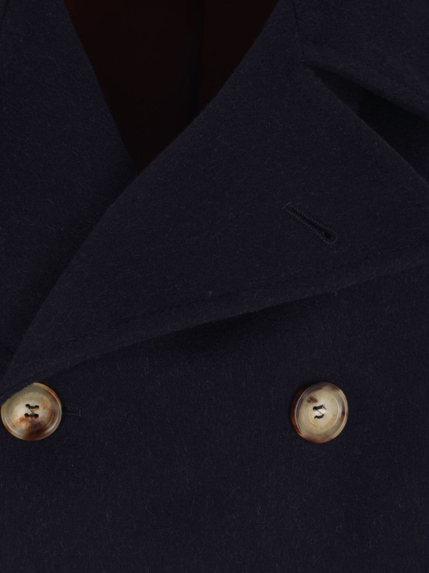 Navy Blue Wool Double-breasted Coat 4