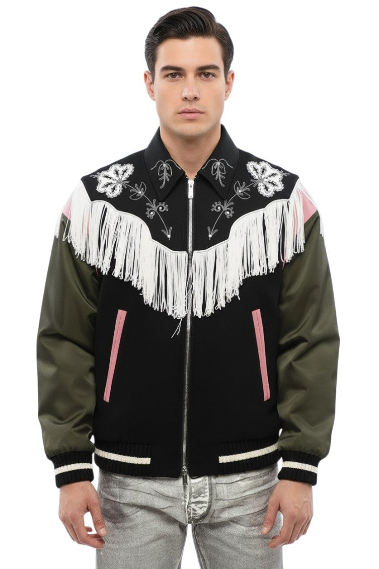 Black Shirt Collar Varsity Jacket 1